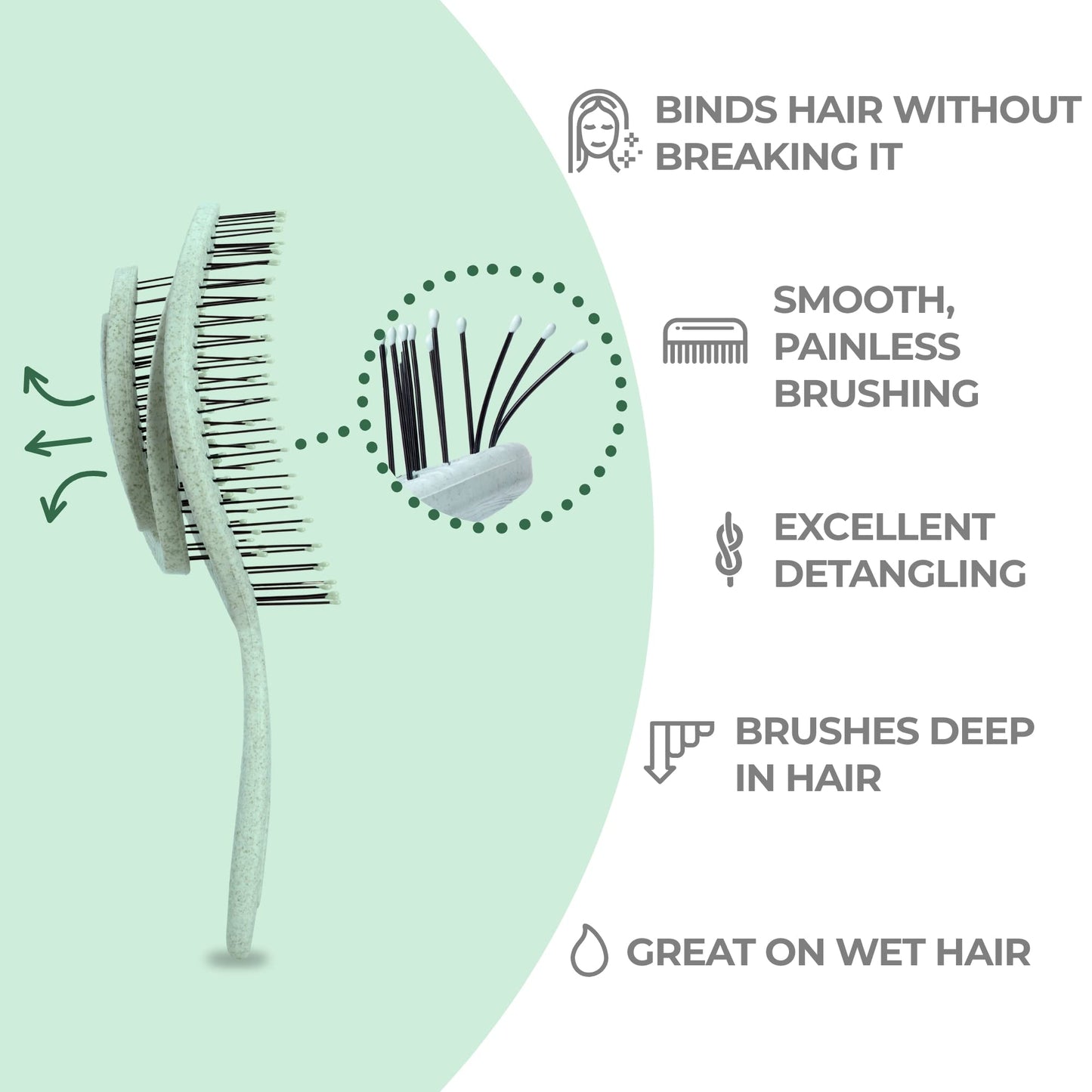 Ninabella Detangling Hair Brush for Women & Men - Green