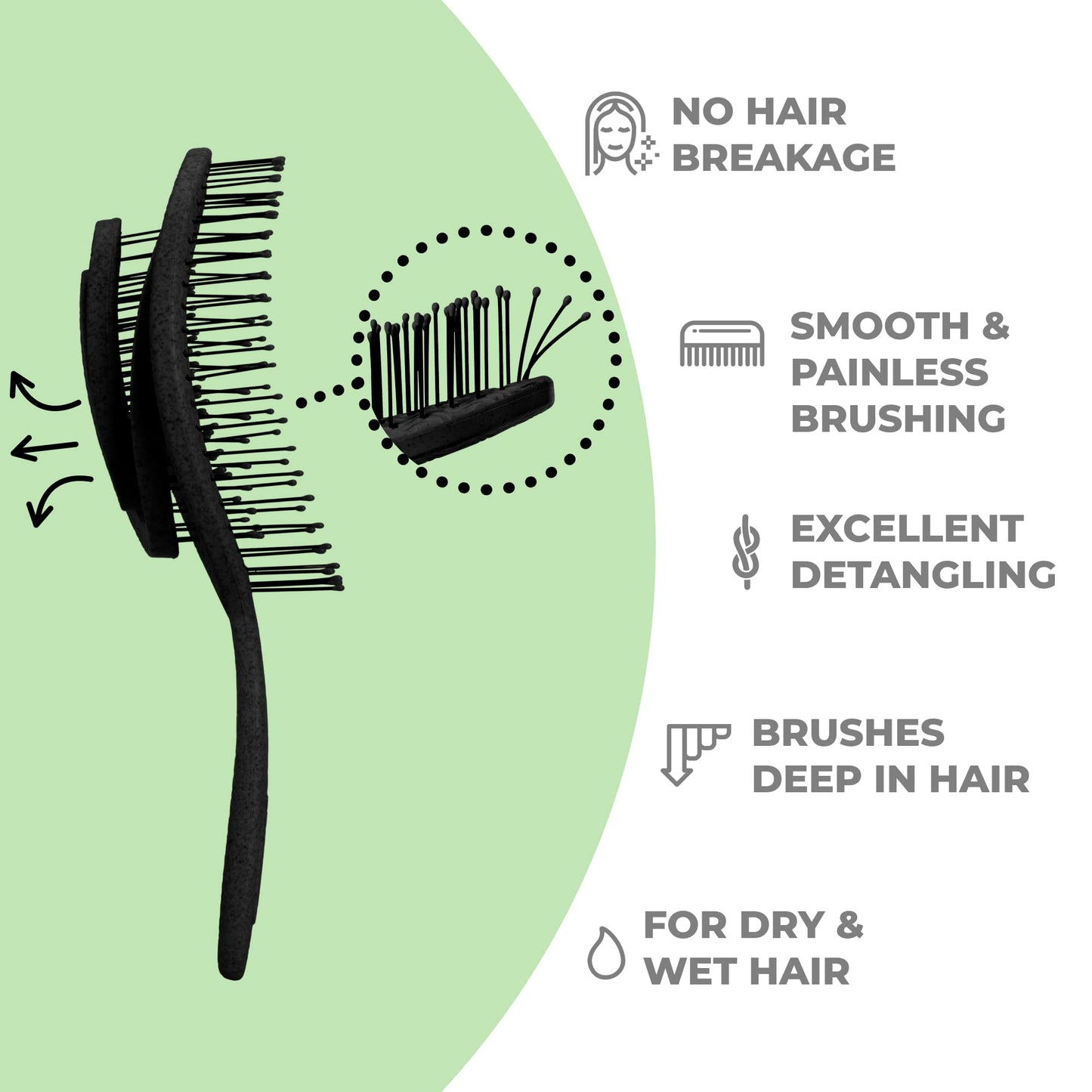 Ninabella Detangling Hair Brush for Women & Men - Black