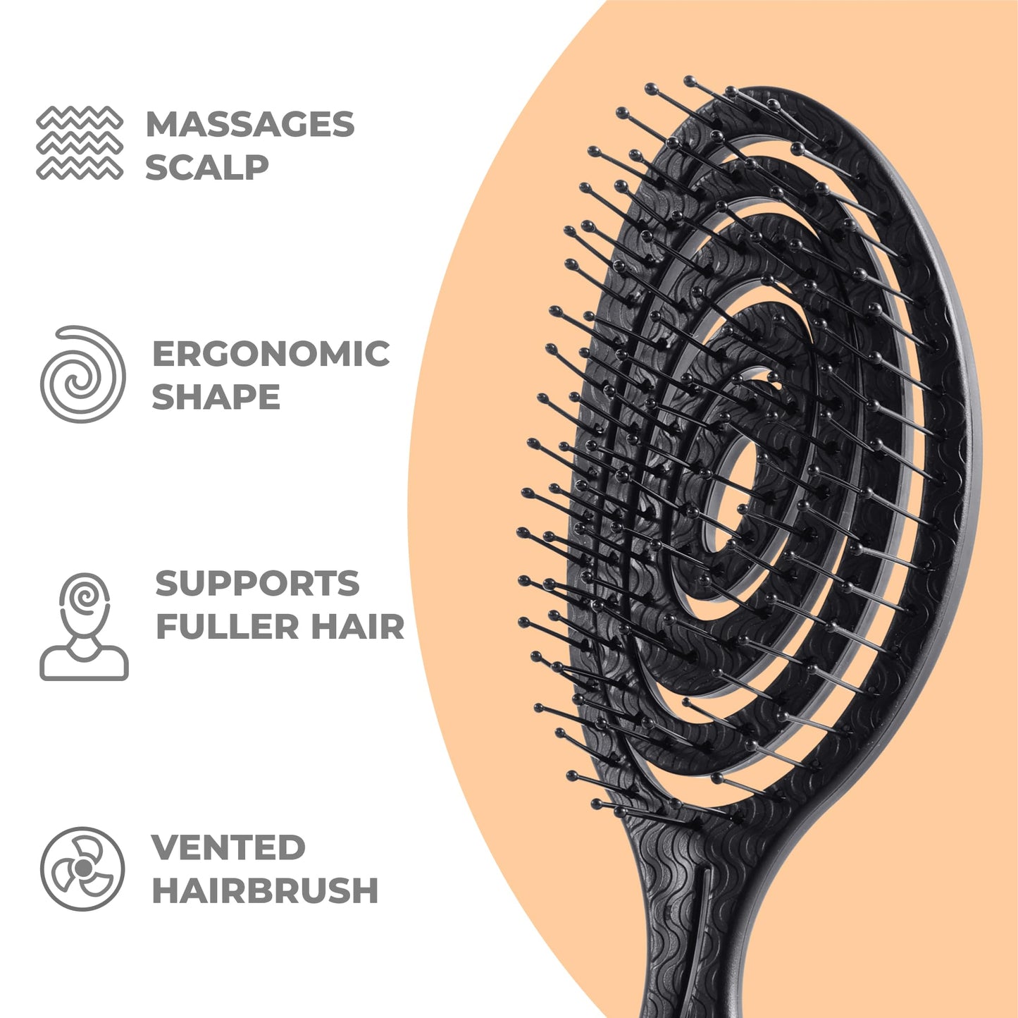 Ninabella Mini Spiral Hair Brush - Black