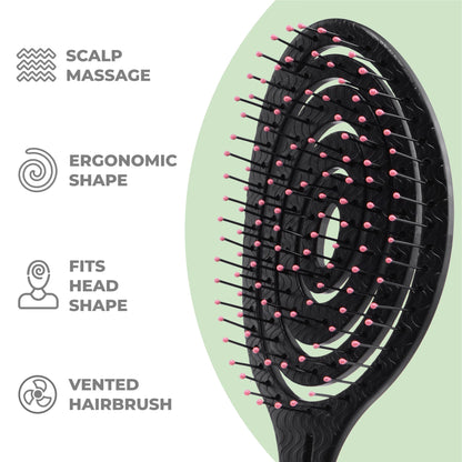 Ninabella Spiral Hair Brush - Black & Pink