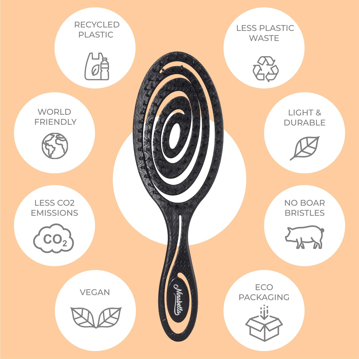 Ninabella Mini Spiral Hair Brush - Black