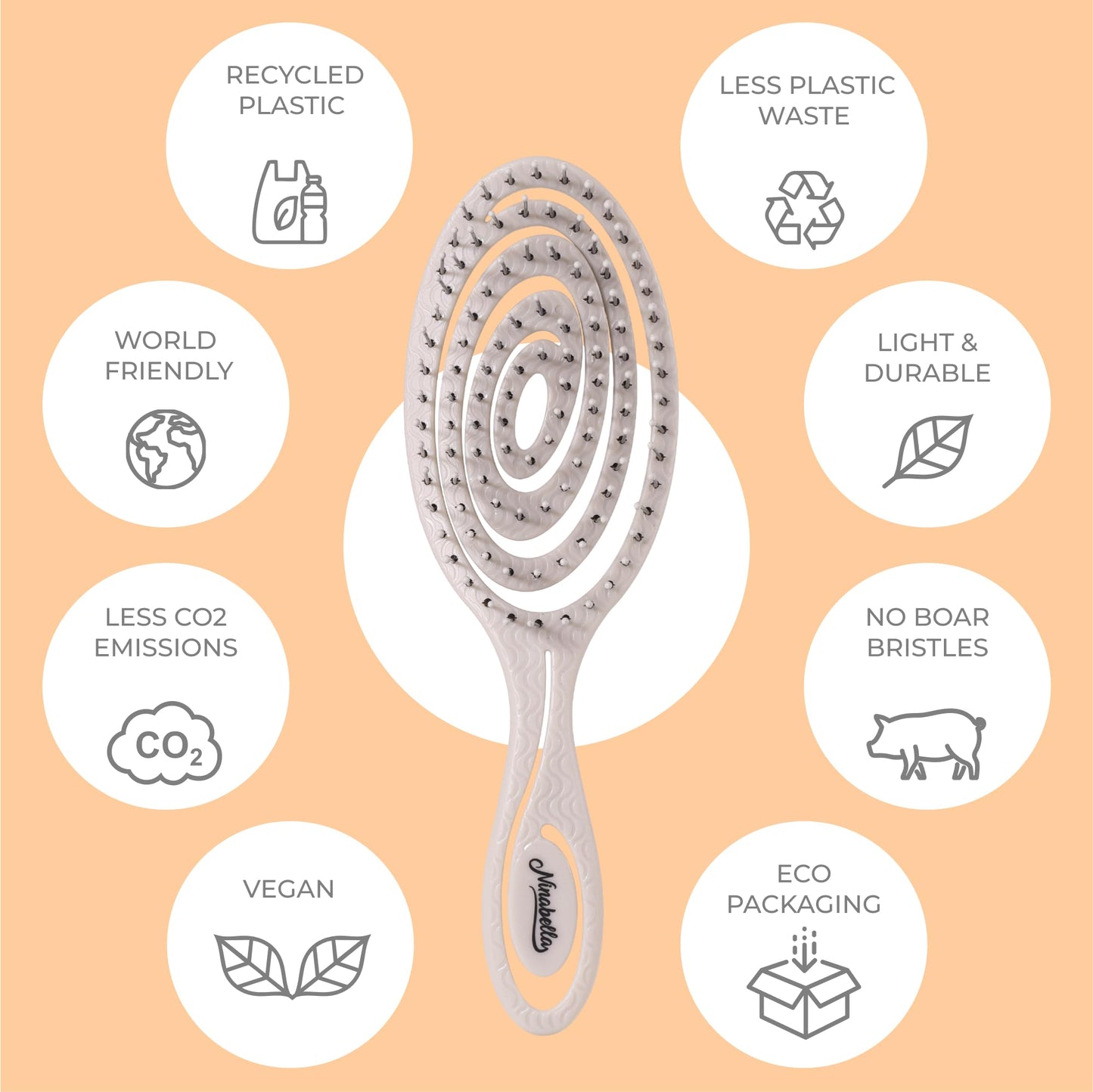 Ninabella Mini Spiral Hair Brush - Light Grey