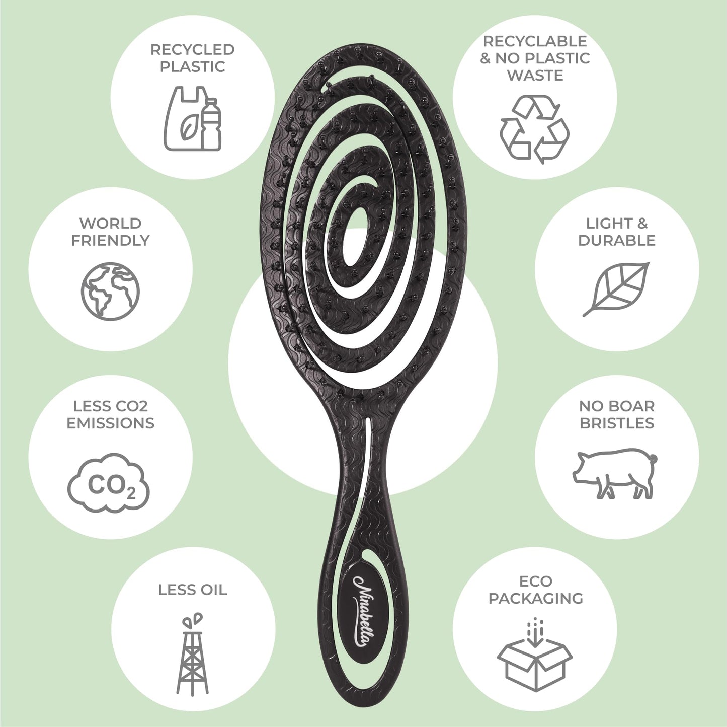 Ninabella Detangling Hair Brush for Women & Men - Chocolate Brown