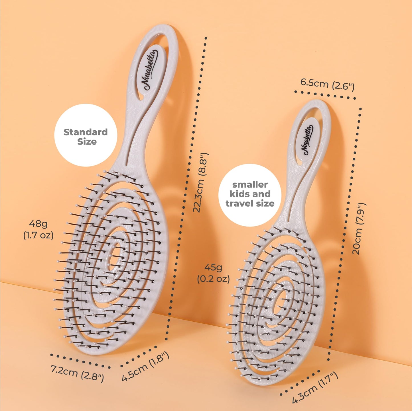 Ninabella Mini Spiral Hair Brush - Light Grey